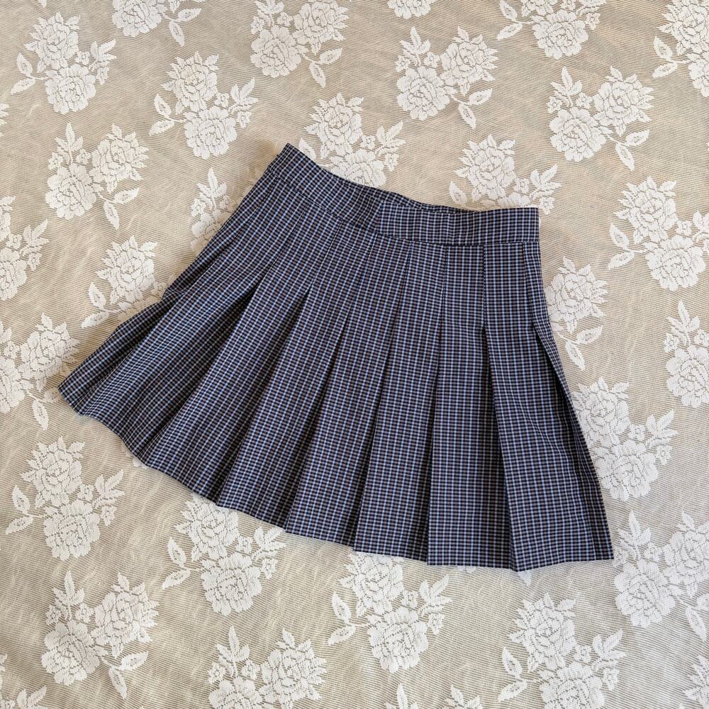Aritzia Navy Plaid Pleated Mini Skirt